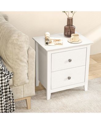 Modern Nightstand with Storage 2 Drawers & Support Legs for Bedroom White