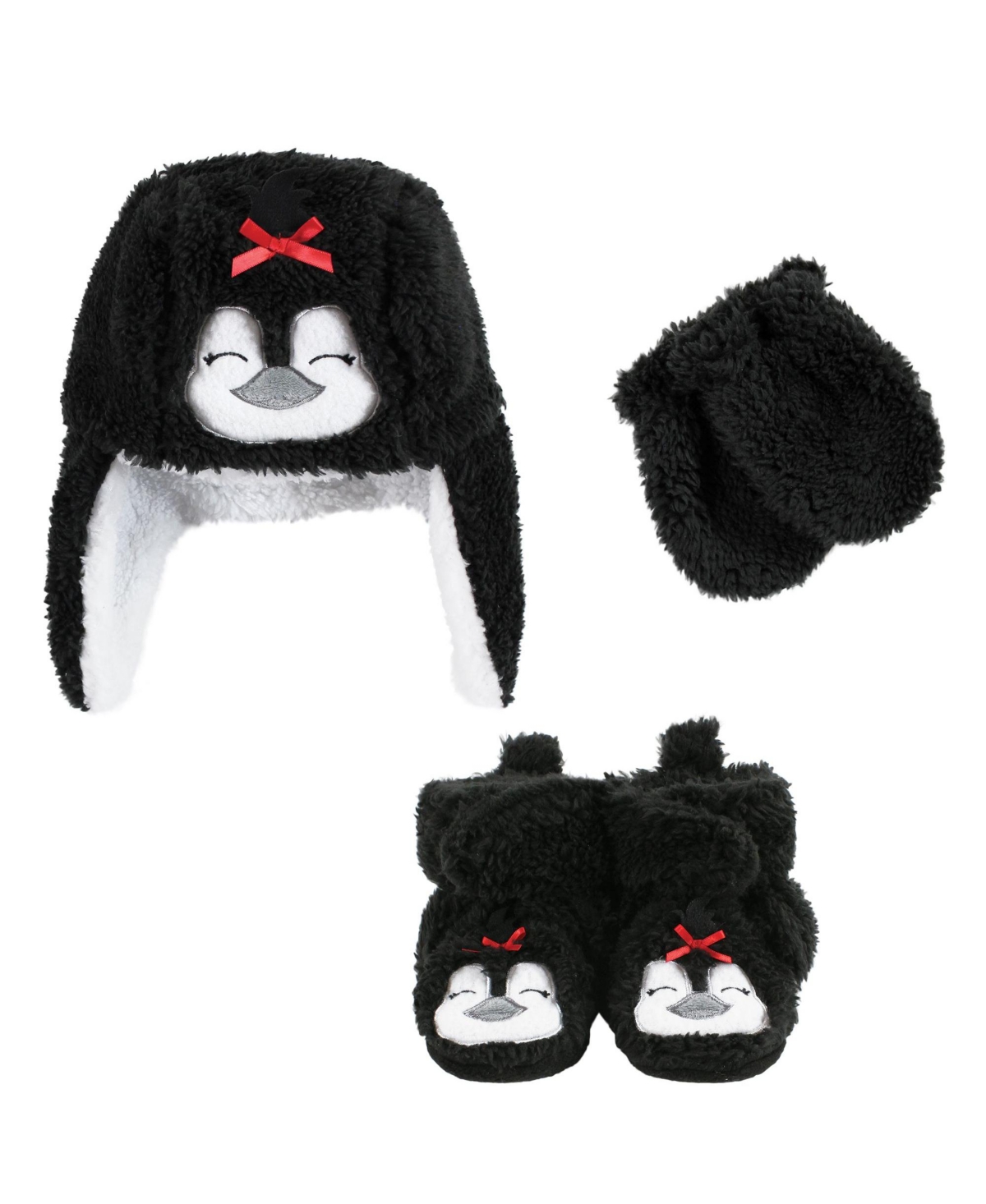 Hudson Baby Baby Girls Hudson Trapper Hat, Mitten and Bootie Set Penguin