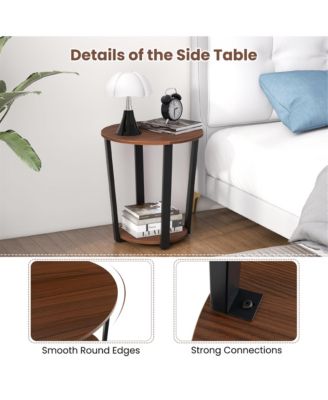 Industrial End Table Sofa Side Table Nightstand w/ Storage Shelf & Metal Frame