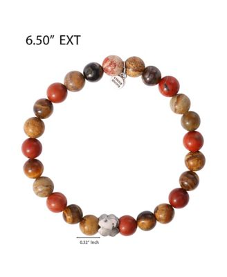 Red Jasper Mens Bracelet, Stretch Beaded Bracelet for Men with Clover Logo and Jasper Beads