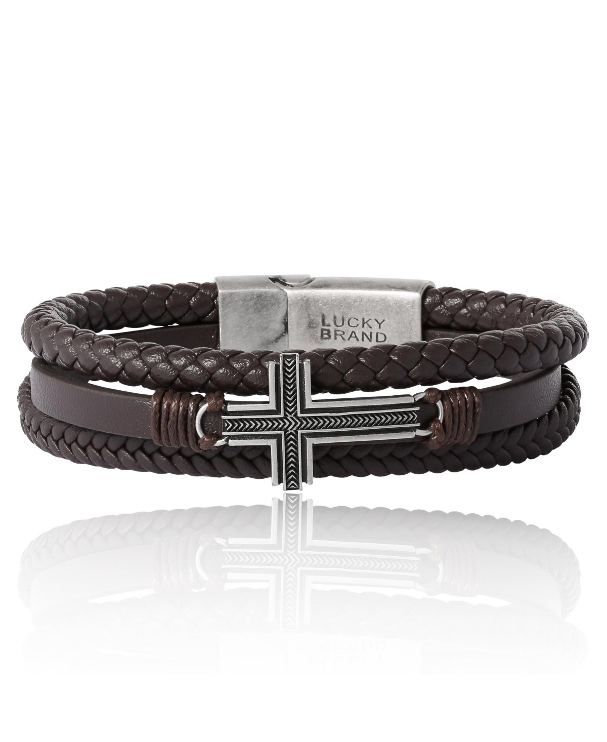 Braided Leather Bracelet with Cross - Brown Leather Wrap Bracelet for Men - Black, brown