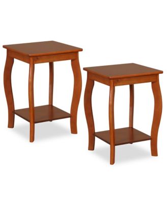 2-Tier Square End Table Set of 2 Narrow Sofa Side Nightstand w/ Storage Shelf