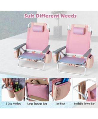 2 Pieces Folding Backpack Beach Chair with Pillow