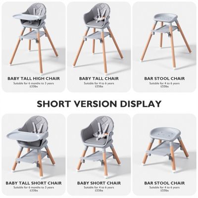 Kids Convertible Wooden HighChair with Adjustable Legs & Removable Double Tray