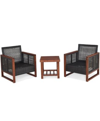 3 Pieces Acacia Wood Patio Furniture Set with Coffee Table