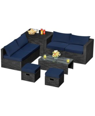 8 Pieces Patio Rattan Storage Table Furniture Set