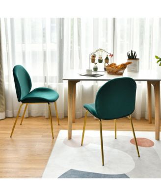 4PCS Velvet Dining Chair Accent Leisure Chair Armless Side Chair Green
