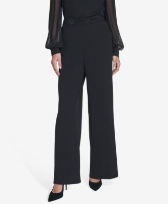 Halston - Women's Rhinestone-Waistband Wide-Leg Pants