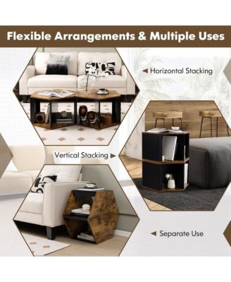 2PCS Coffee Side End Table Nightstand Hexagonal for Living Office Coffee Room