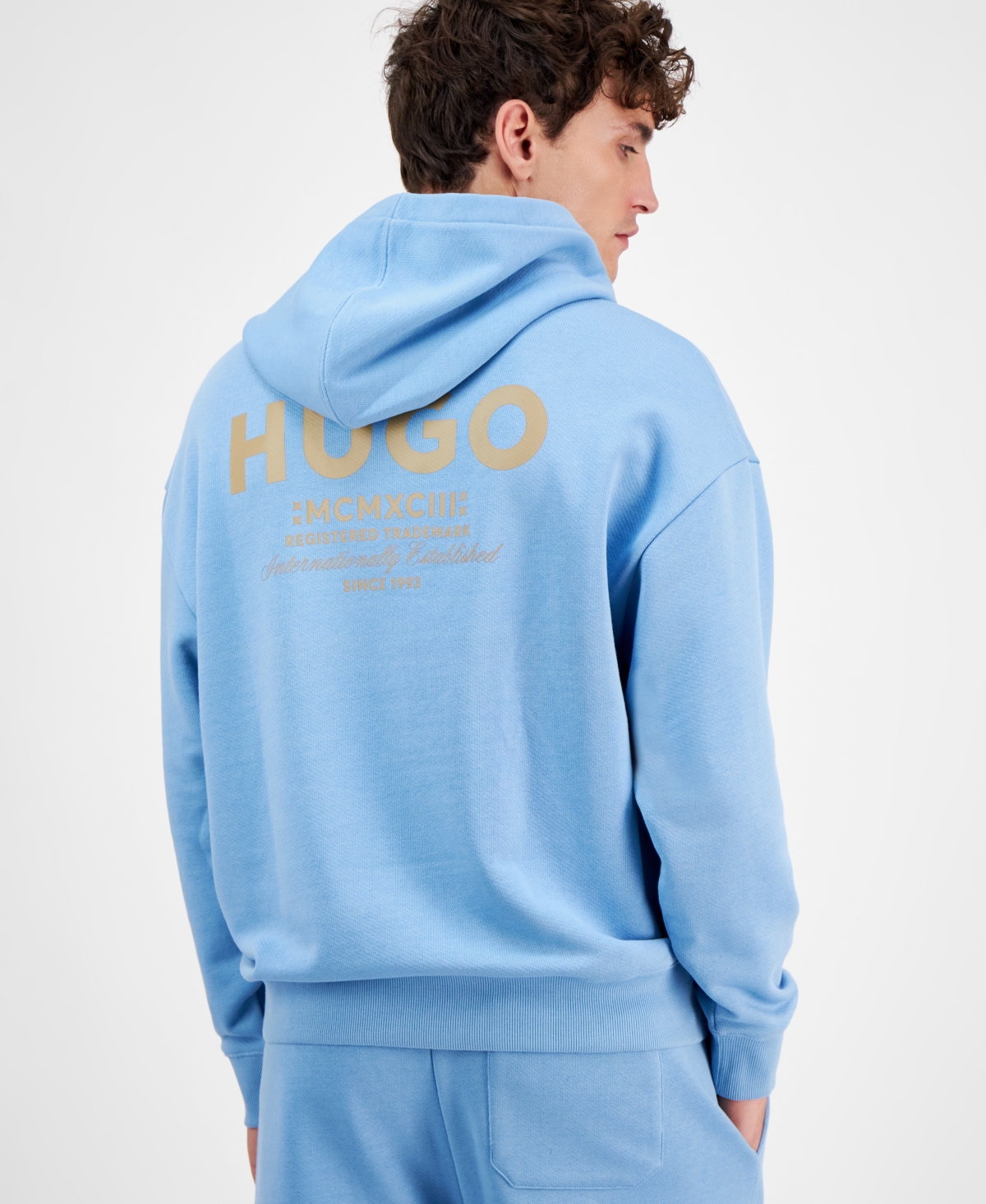 Hugo Boss Men's Nazardo Relaxed Fit Long Sleeve Logo Hoodie -Pastel Blue