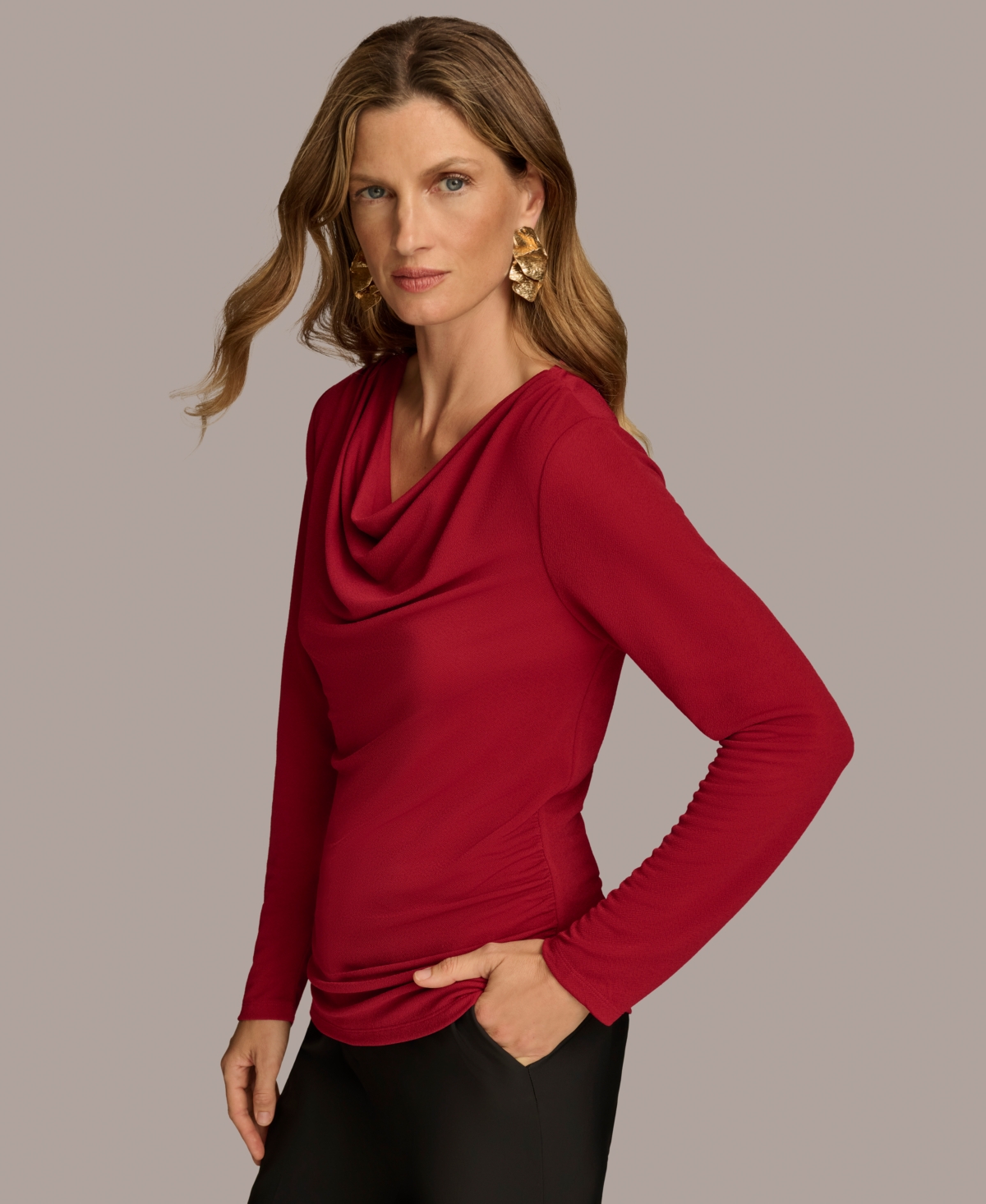 Donna Karan New York Women's Cowl-Neck Long-Sleeve Top