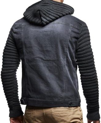 Men's LN5240 Casual Denim Jacket with Knitted Sleeves