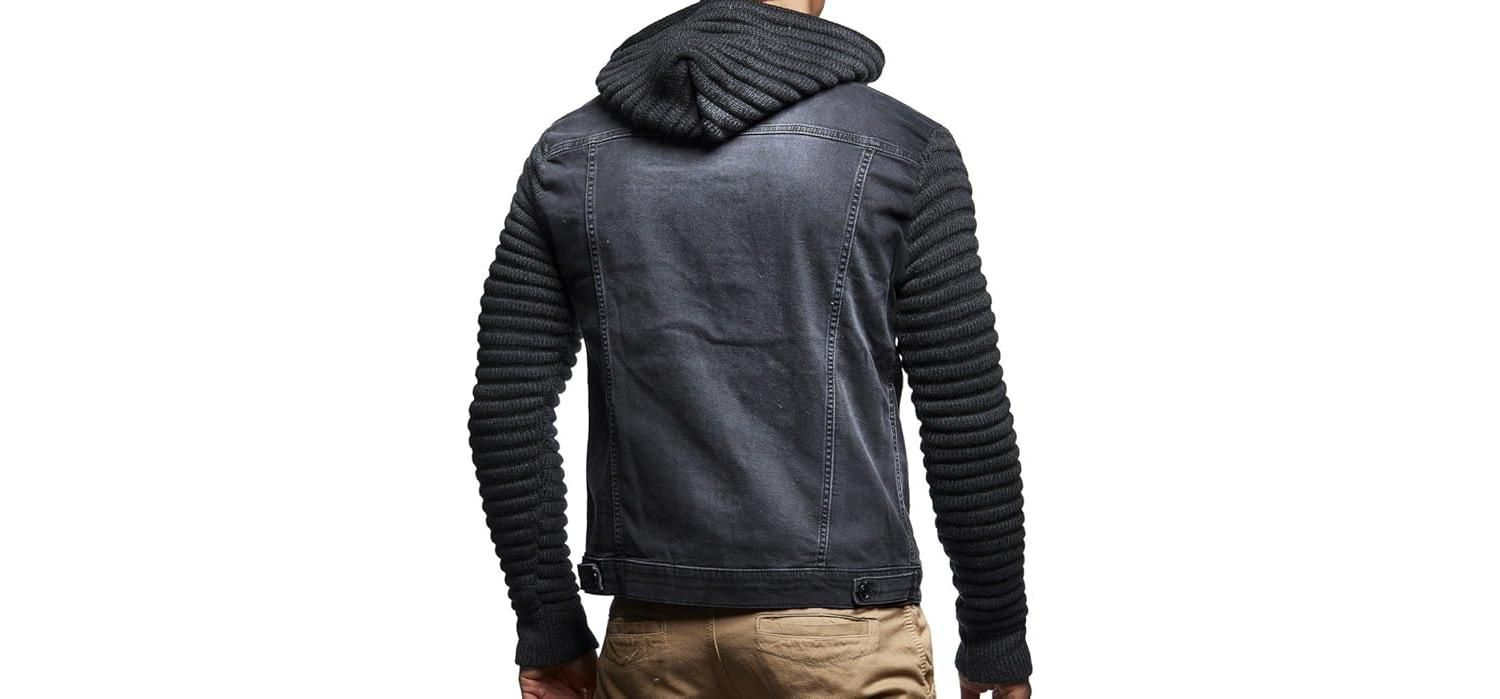 Men's LN5240 Casual Denim Jacket with Knitted Sleeves
