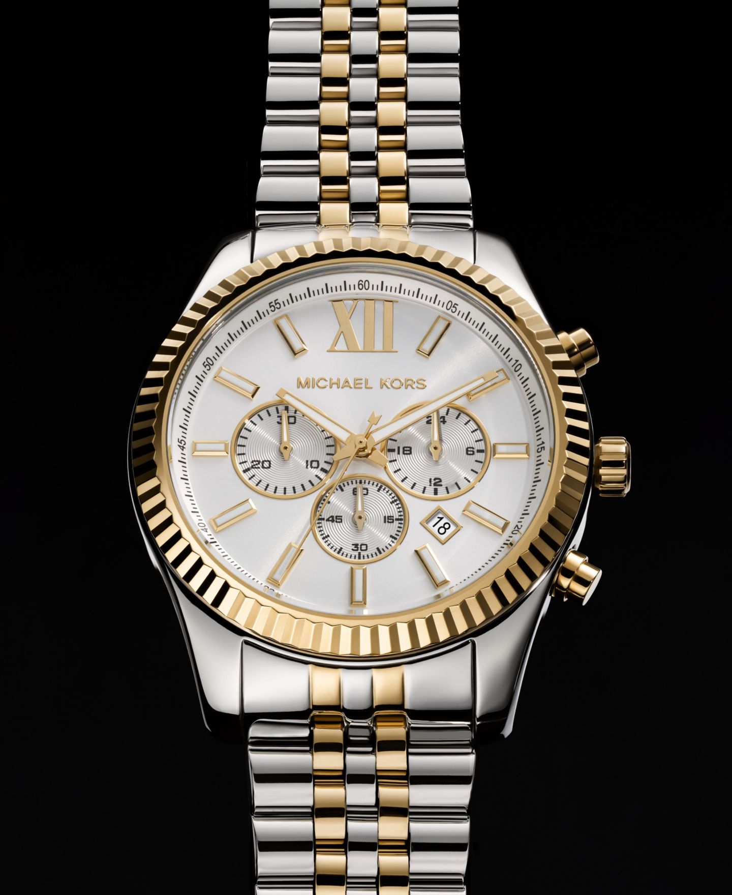Мужские часы Michael Kors Chronograph Lexington Two-Tone Stainless Steel Watch 45mm MK8344 — фото 5