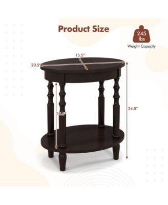 2 PCS 2-Tier End Table Oval Compact Sofa Side Nightstand w/ Storage Shelf