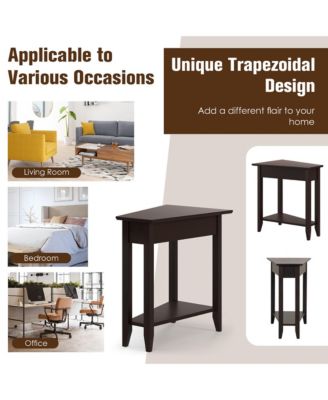 2-Tier Wood End Table Irregular Narrow Sofa Side Nightstand