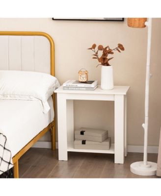2-Tier End Table Modern Sofa Bedside Table Compact Nightstand with Storage Shelf