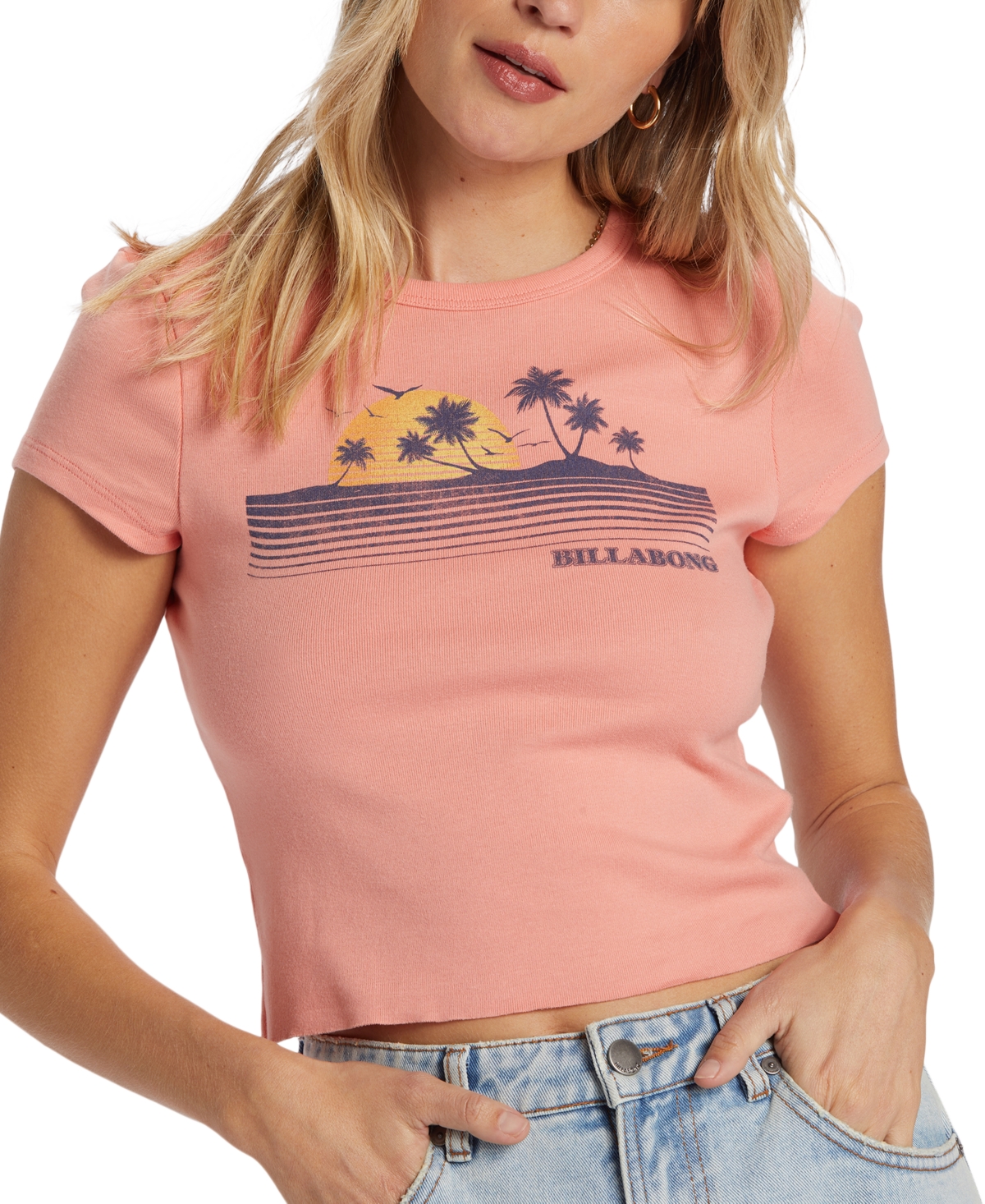 Shop Billabong Juniors' Magic Sunset Cropped T-shirt In Peach Out