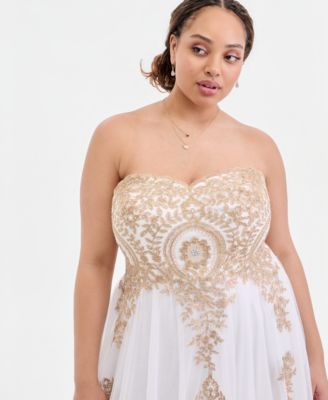 Say Yes Trendy Plus Size Strapless Embellished Gown, Created for Macy's