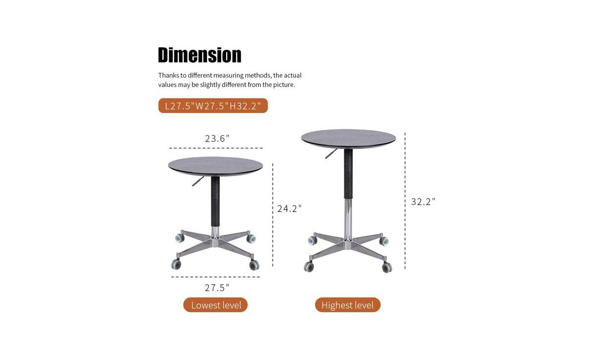 Slickblue Movable Adjustable Coffee Table 360 Swivel Counter Bar Height Aluminum Star Base Movable for End Table Dining Room Home Kitchen Table - Blac