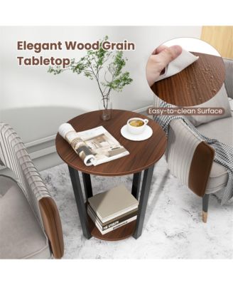 Industrial End Table Sofa Side Table Set ot 2 Nightstand w/ Storage Shelf