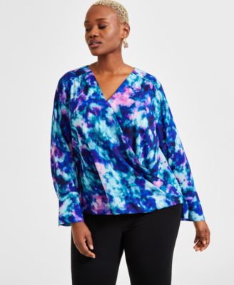 I.N.C. International Concepts - Plus Size Cuffed Surplice Blouse