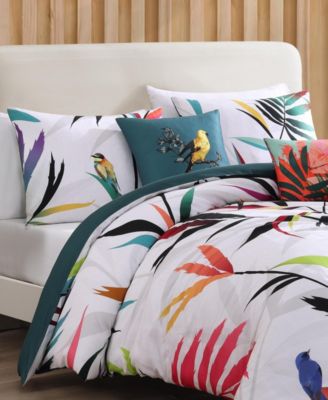 Tropical Fusion Bedding 220 Thread Count Cotton Sateen Reversible 5 Piece Comforter Set, Queen Size