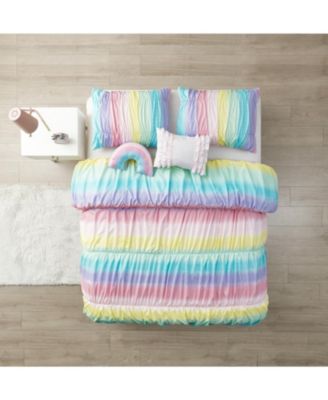 Rainbow Ruched Pink 5-Piece Microfiber Comforter Set - Full