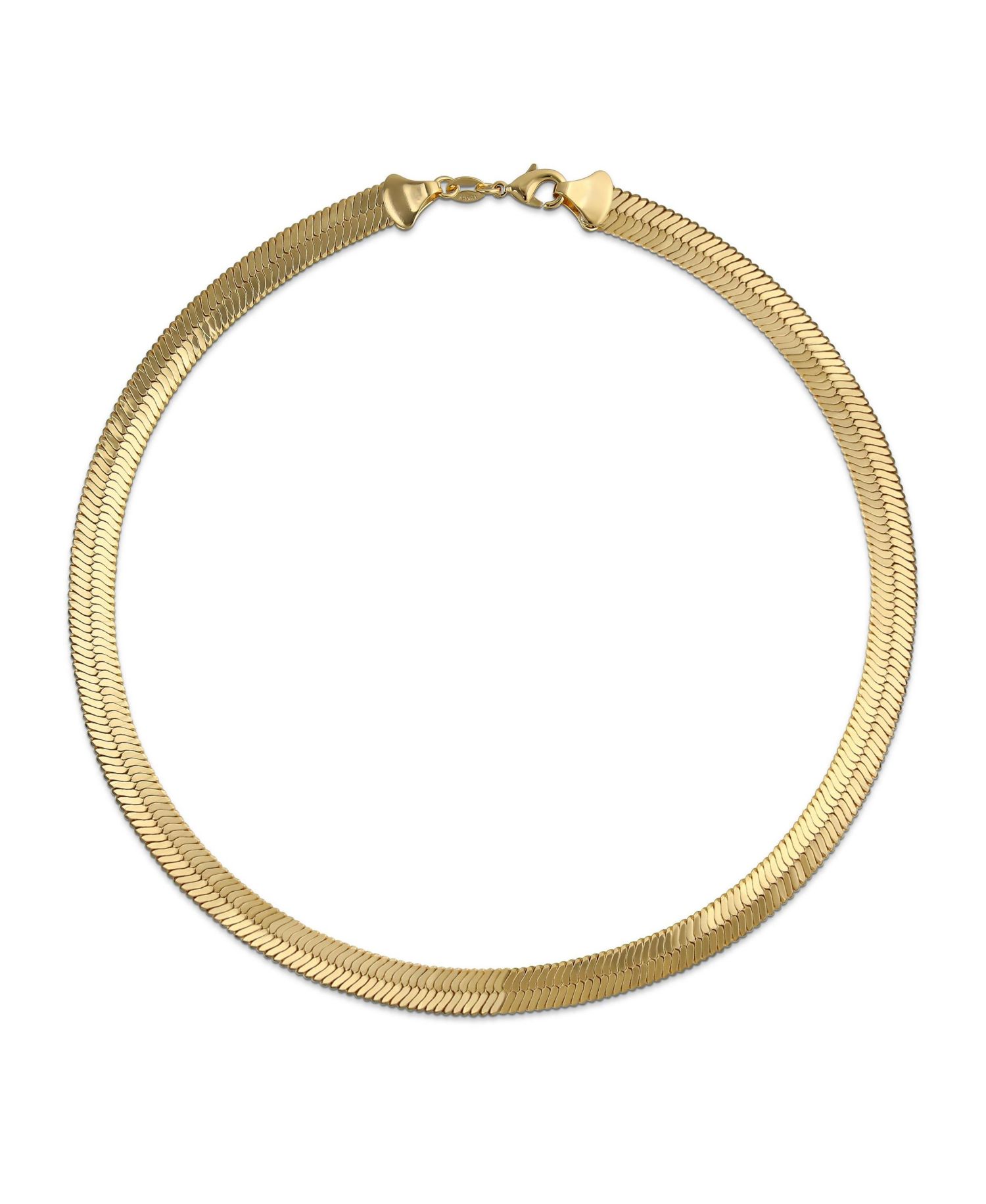 14K Yellow Gold Tone Herringbone Collar Necklace 15 Inch Omega Choker 7MM