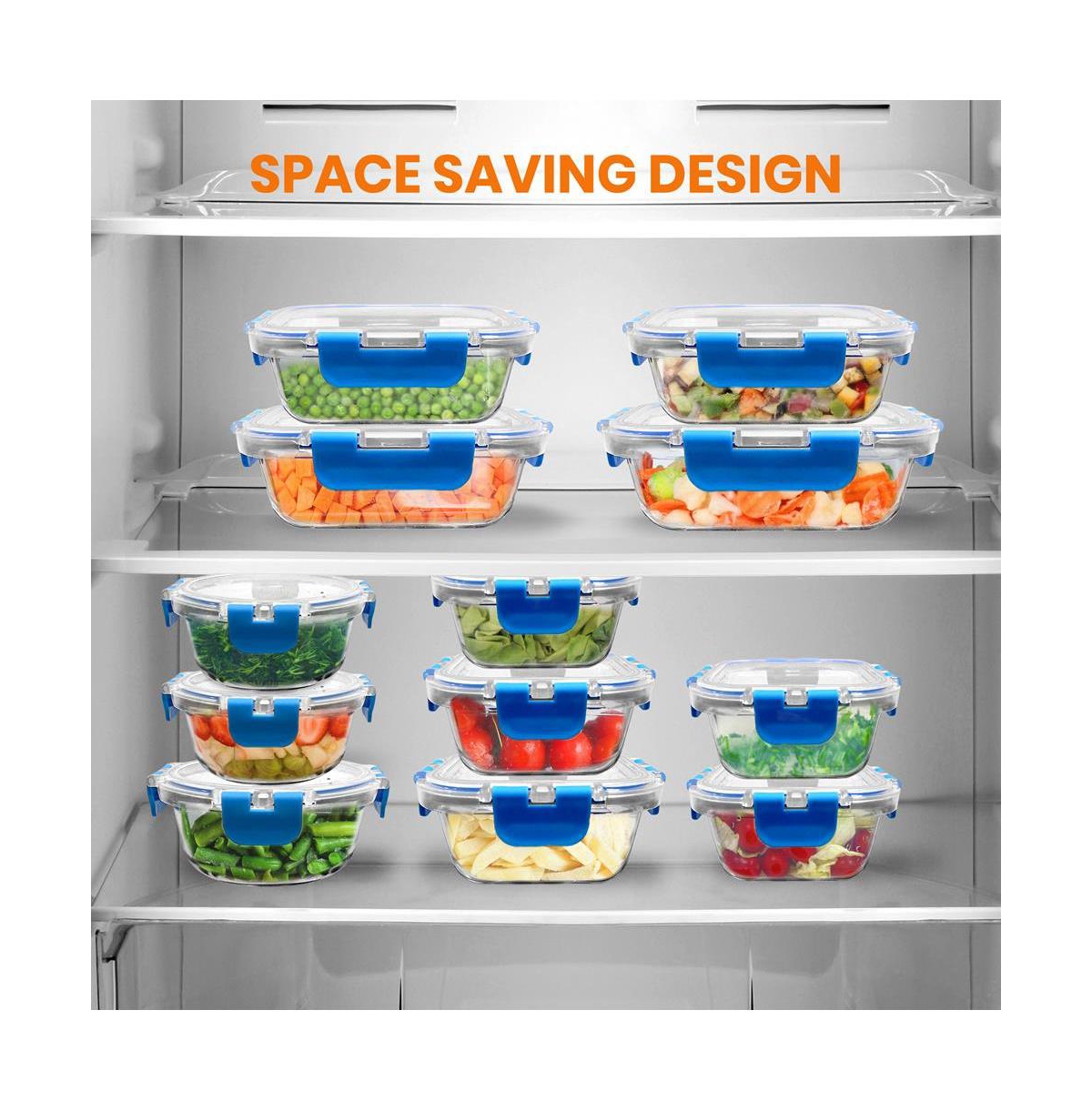 NutriChef 24-Piece Glass Food Storage Container Set with Bpa-Free Airtight Locking Lids, Assorted Ncglbu