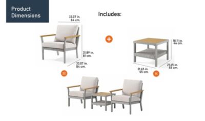 3 Piece Patio Set, 2 Lounge Chairs & 1 Coffee Table, Gray & Beige