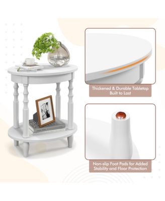 2-Tier Oval Wood End Table with Storage Shelf – Compact Sofa Side Nightstand