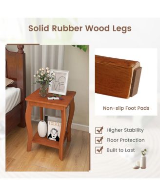 2-Tier Square End Table Narrow Sofa Side Nightstand w/ Storage Shelf & Wood Legs