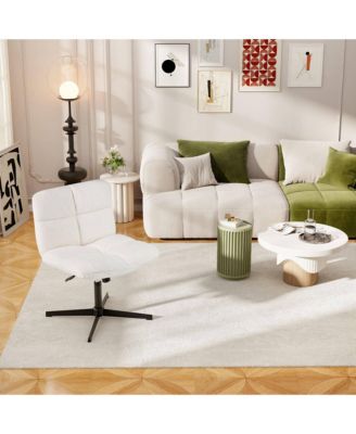 Armless Office Chair with Adjustable Height 360° Rotation Soft Faux Fabric Study