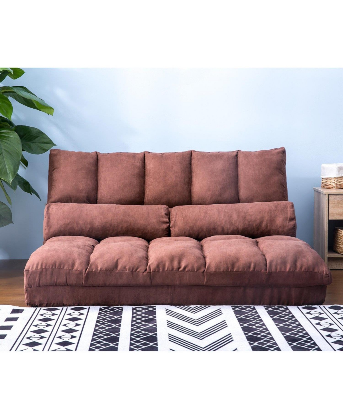 SlickblueDouble Chaise Lounge Sofa - Floor Couch with Two Pillows for Ultimate Comfort - Brown