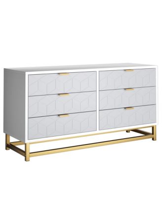 Grey Dresser for Bedroom, 6 Drawer Dresser with Metal Legs, Wood Dresser Chest Organizer with Wide Storage