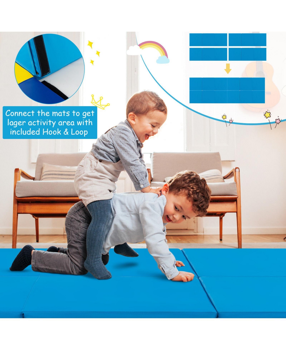 Hongge 6 x 2 Ft Tri-Fold Gym Mat with Handles and Removable Zippered Cover