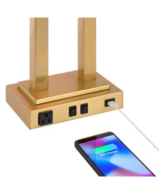 Amity 26" High Modern Desk Lamp USB Port AC Power Outlet Gold Warm Brass Finish Metal Single White Shade Home Office Living Room Charging Bedroom Bedside Nightstand House Reading - Possini Euro Design