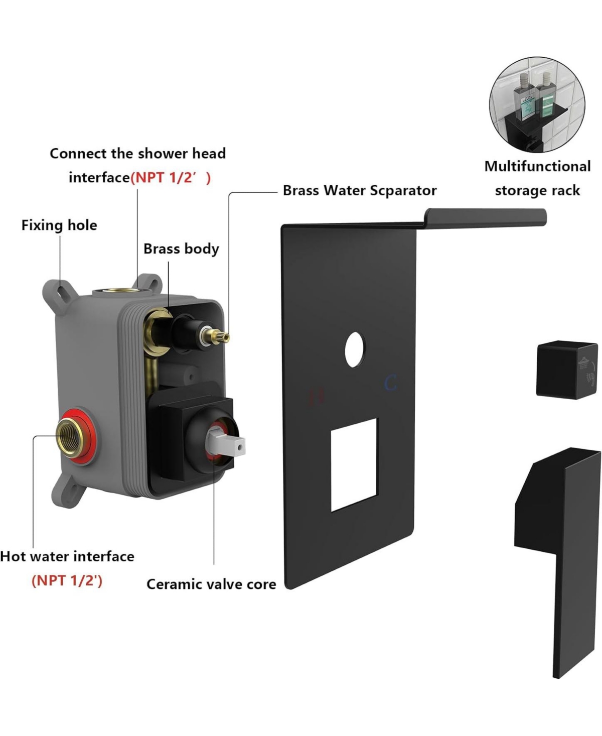 Slickblue 10-Inch Rainfall Shower System with Storage Rack - Brushed Nickel High-Pressure Square Shower Set
