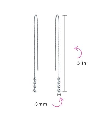 Geometric Minimalist Elegance Long Thin Chain Simple Four Bead Ball Threader Earrings .925 Sterling Silver