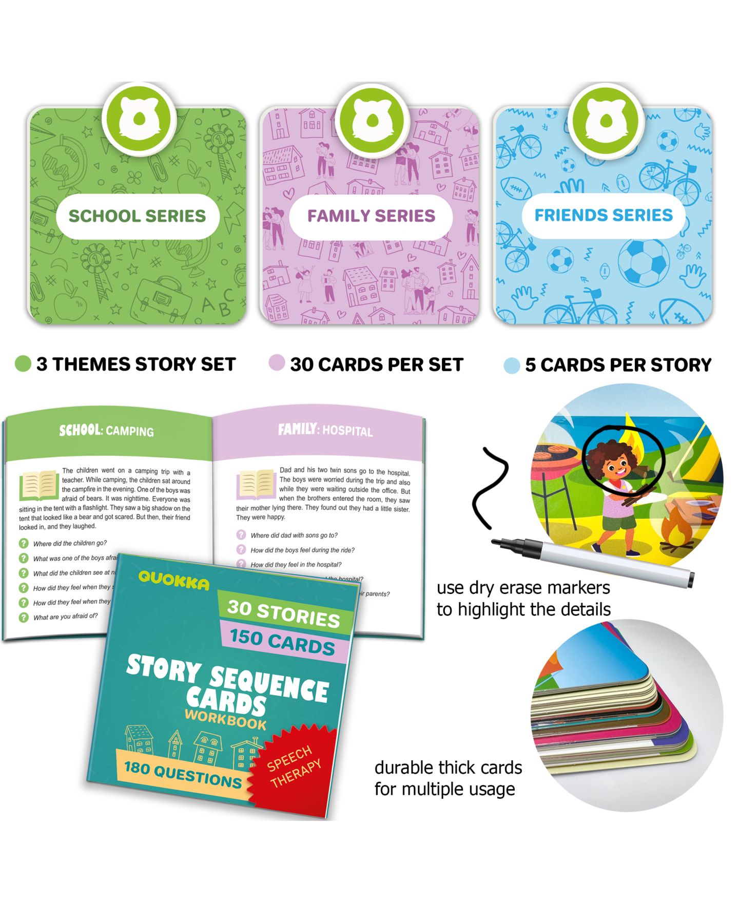 Детские карточные игры Quokka Think. Feel. Tell. Speech Therapy Story Sequencing Card Game, 150-Piece, Ages 3-4 — фото 3