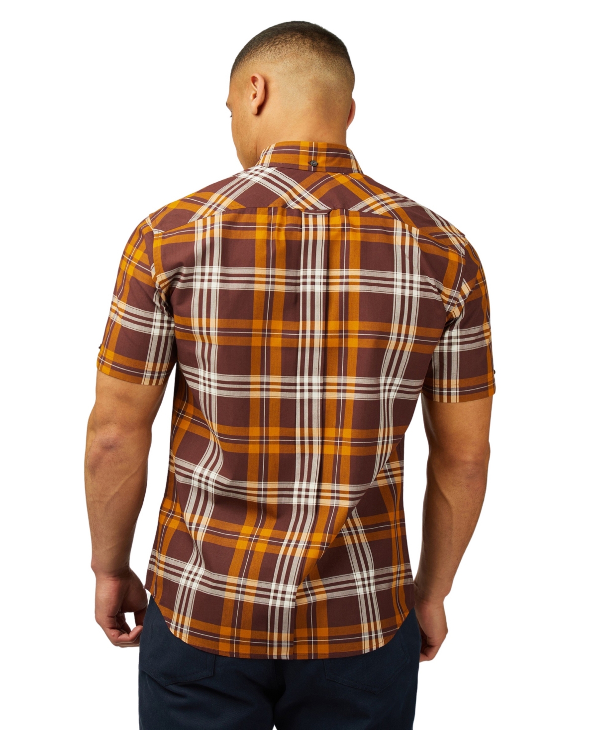 Ben Sherman Regular Fit Plaid Short Sleeve Button-down Shirt In Wine