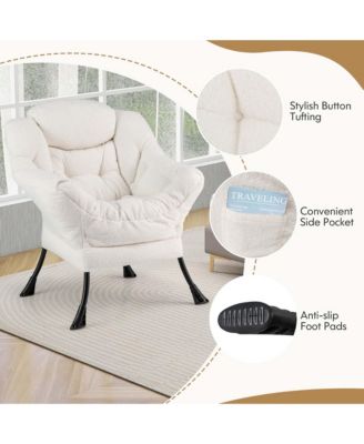 Lazy Sofa Chair Accent Leisure Armchair with Folding Footrest & Storage Pocket