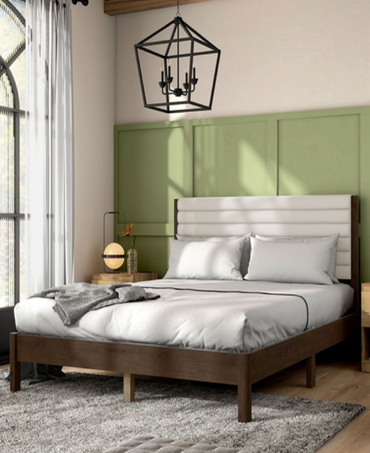 Furniture Of America Adin Queen Size Boucle Fabric Upholstered Bed In White And Dark Walnut
