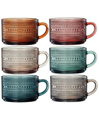 Vintage Glass Coffee Mugs With Handles, Spoons Lid, Set of 6