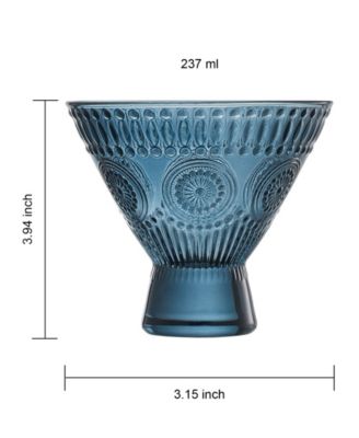 Art Deco Vintage Colored Stemless Martini Glasses, Set of 6