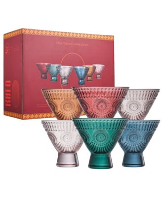 Art Deco Vintage Colored Stemless Martini Glasses, Set of 6