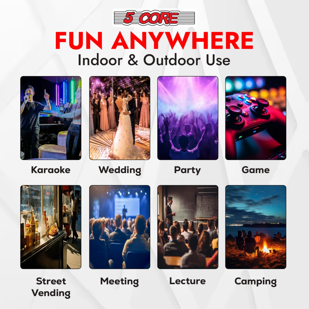5 Core Tws Pair Bluetooth Party Speakers 250 W Portable Karaoke Pa System Rechargeable Loud Speaker + Tripod Stand & 2x Wireless Mics Led Light