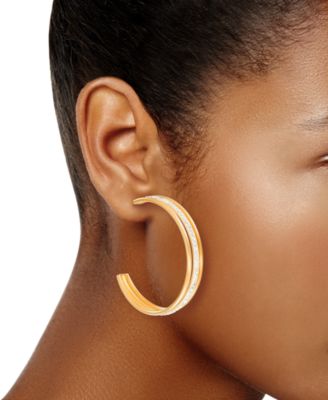 Crystal Triple Row C-Shape Earrings in 18k Yellow Gold Over Sterling Silver  or Sterling Silver (48mm)