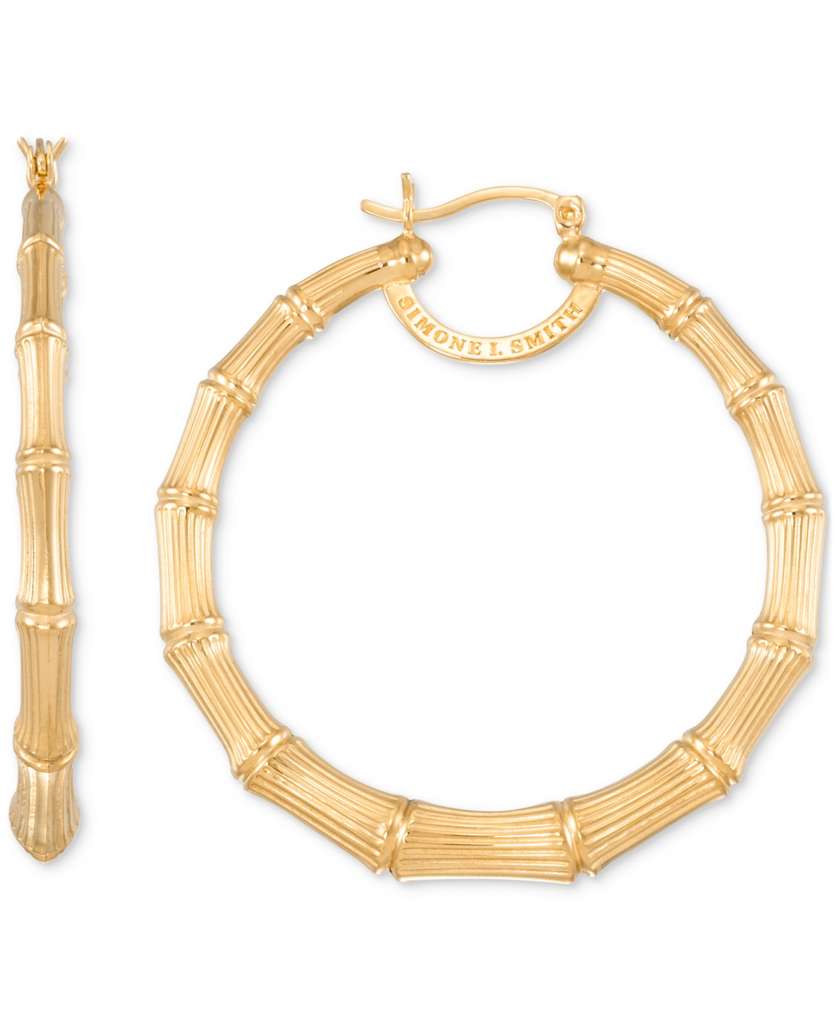 Bamboo Hoop Earrings in 18k Yellow Gold Over Sterling Silver (40mm) - Gold Over Silver